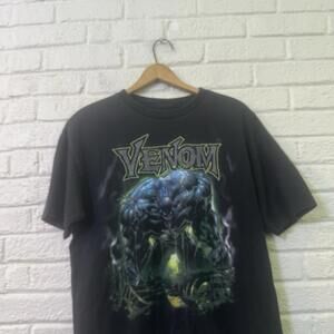 Vintage Venom Shirt Size Large Faded‎ Black Distressed Dual Graphic Marvel 2000